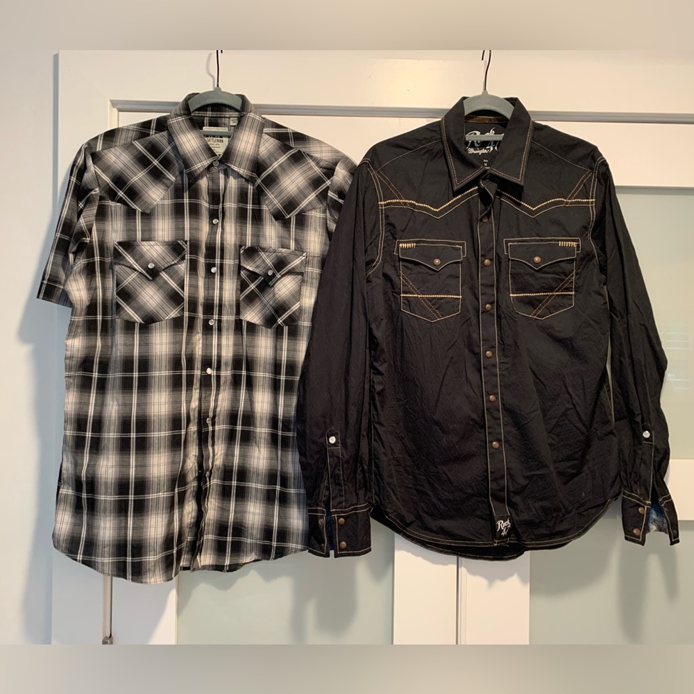 (1) ELY CATTLEMAN & (1) ROCK 47 by WRANGLER Sz M